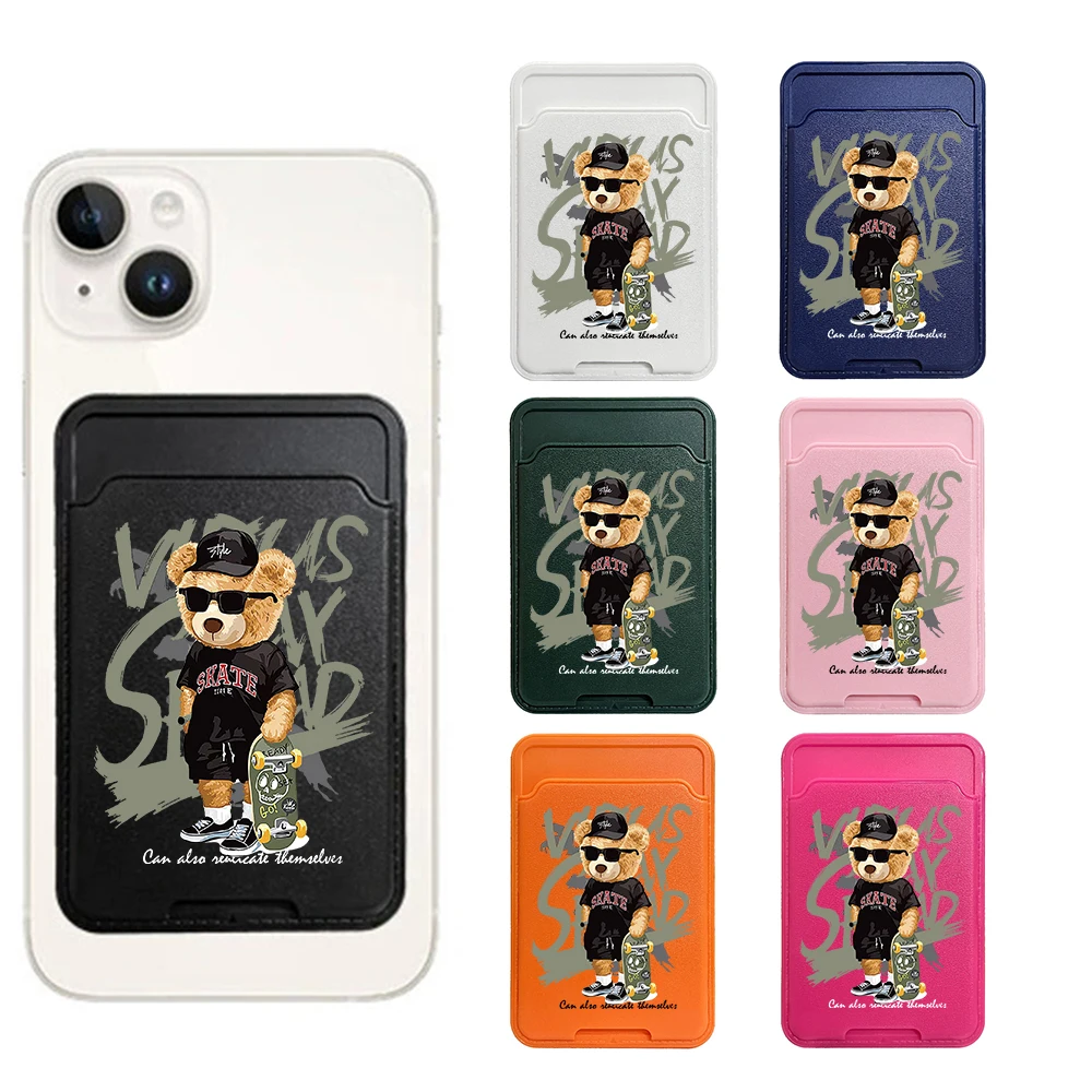 Skateboard Bear Phone Wallet Stick-On Credit Card Holder