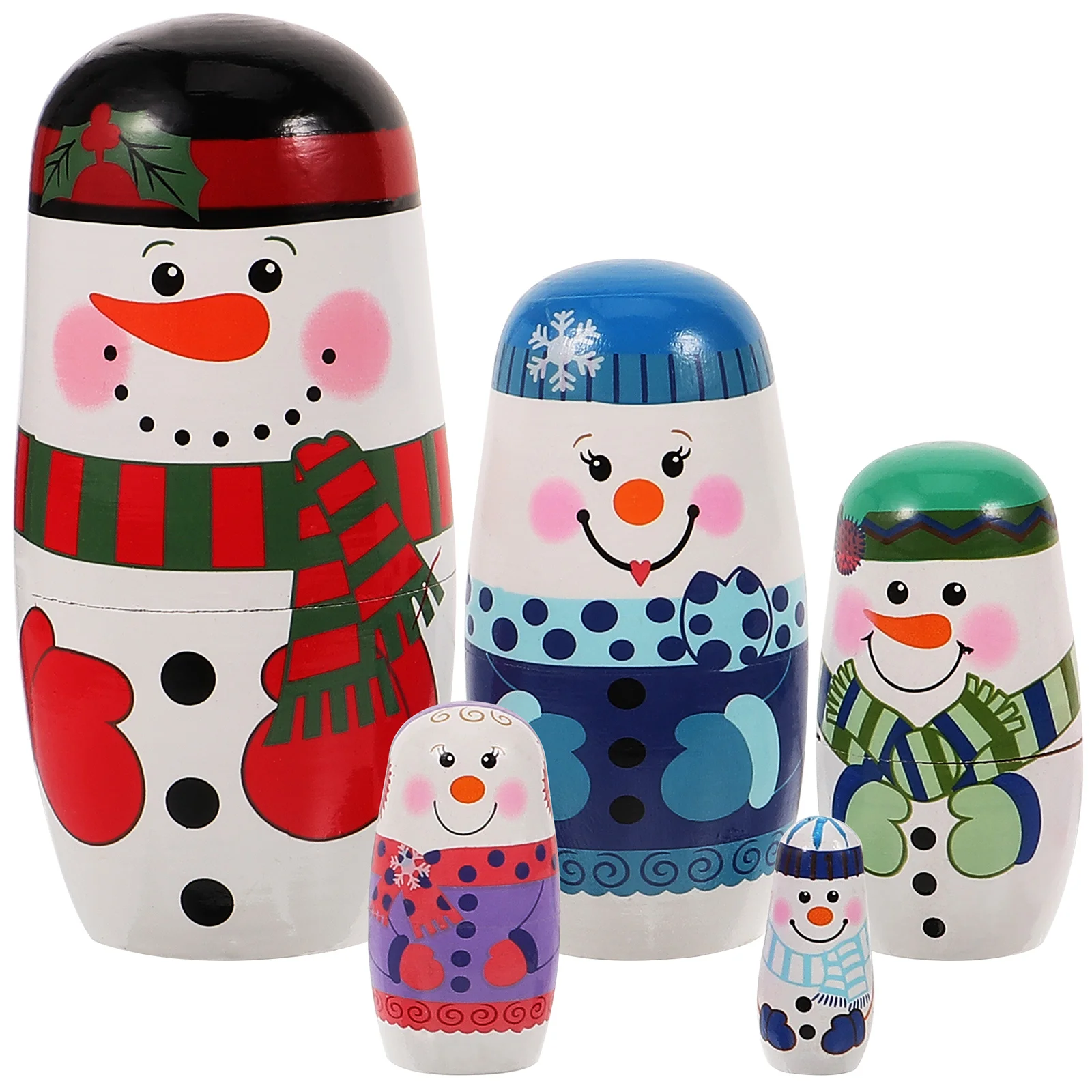 

Christmas Wooden Russia Dolls Handmade Matryoshka Wooden Stacking Nested Set Snowman Figurines Cartoon Pattern Nesting