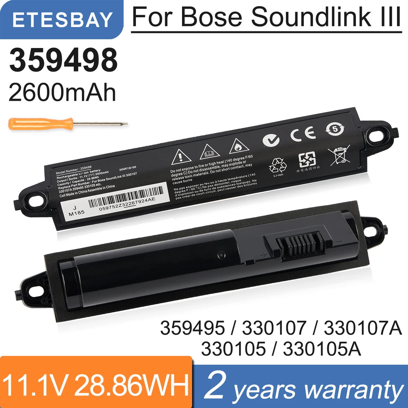 Etesbay 359498 2600Mah Batteria Per Bose Soundlink Altoparlante Bluetooth Iii 359495 330107 330107A 330105 330105A 359498-0010 404600
