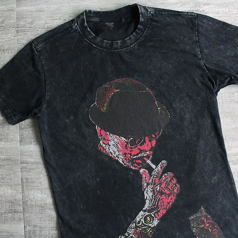 

Male Tees Shirts Graphic Men's T-shirt Washed Tops Trashy Y2k Black Goth Grunge Heather Aesthetic Clothing Basic Streetwear Chic