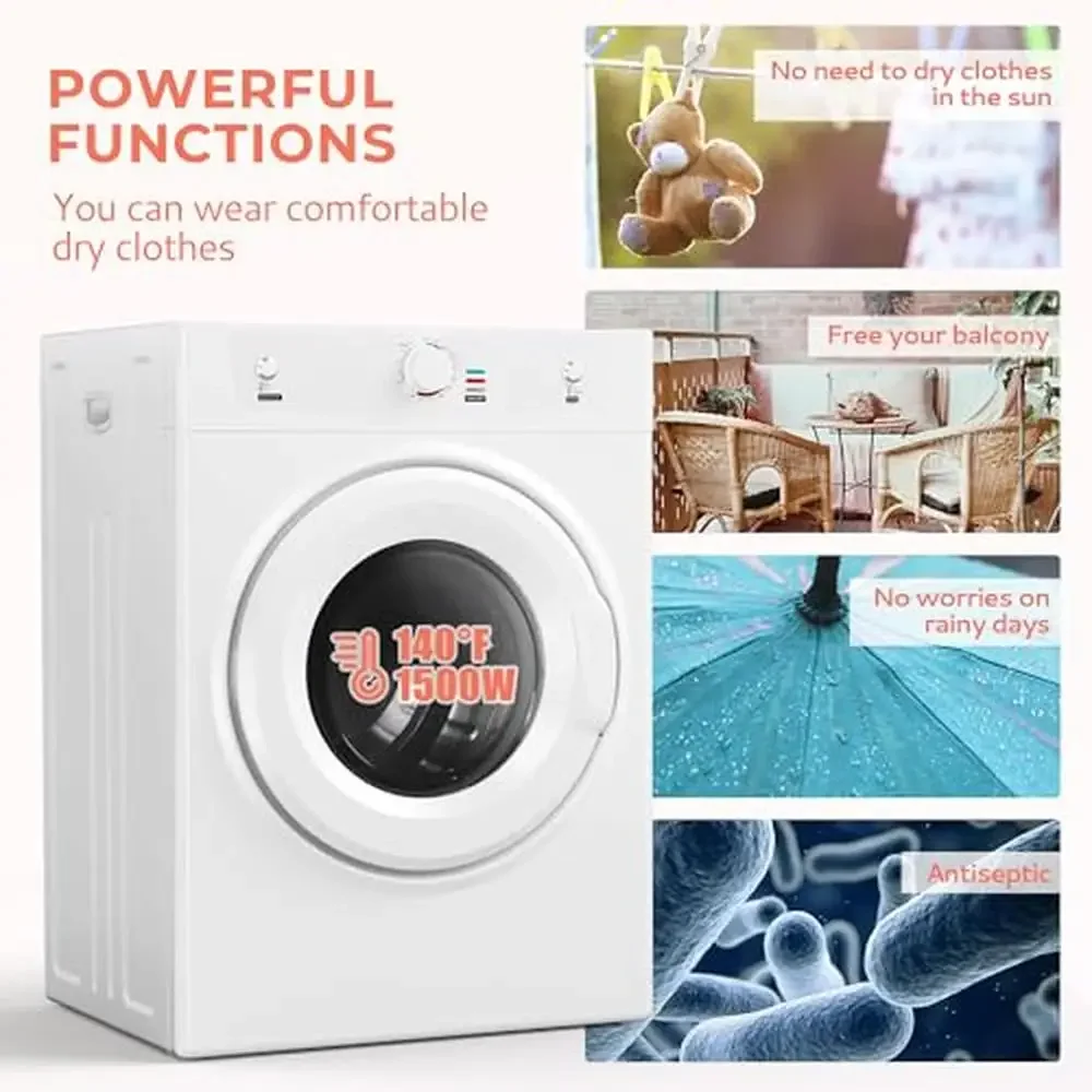 3.5 Cu. Ft. 1500W Stainless Steel Clothes Dryer Sensor Dry ECO Mode Wide-Angle Door Opening Portable Apartment ETL Certified 4