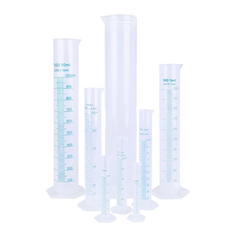 8 Pieces Measuring Cylinder Set 2-Sided Marking Lab Cylinders 10-2000ml Graduated Cylinder Science Experiment plastic measuring cylinder