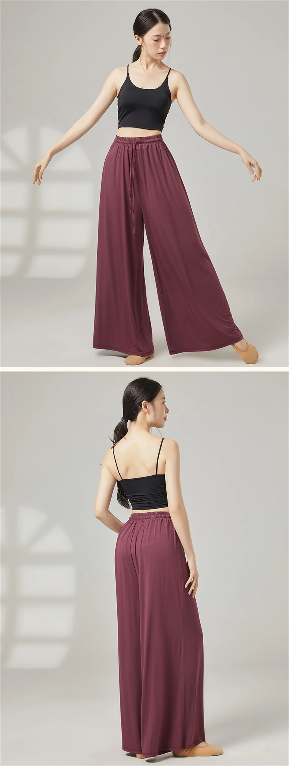 Frauen Lose Yoga Hosen Weiche Atmungsaktive Erwachsene Modern Dance Tragen Klassischen Tanz Ausbildung Kostüm Weibliche Bauchtanz Breite Bein Hose – Detail 4