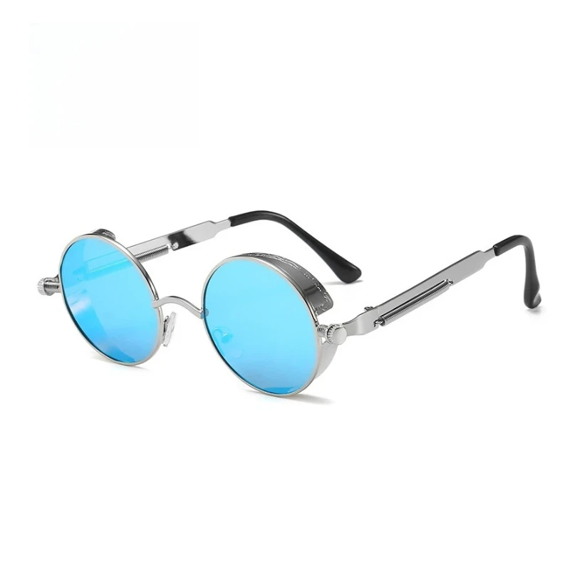 Steampunk Style Retro Round Sunglasses with Reflective Colorful Lenses