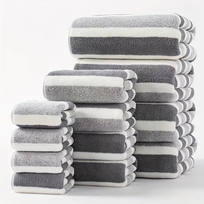 12-Piece Set: Quick-Dry, Highly Absorbent Striped Towels 5