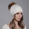 CNTANG Decorate Pearl Women Beanie Knitted Wool Hats Fashion Natural Raccoon Fur Pompom Hat Autumn Winter Warm Casual Ladies Cap 5