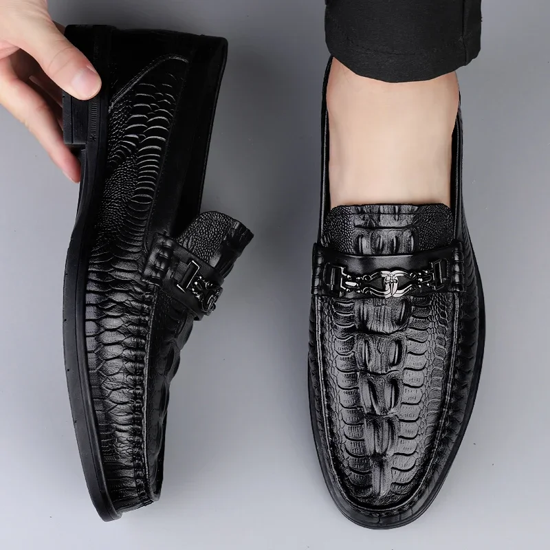 New Crocodile Pattern Summer Loafers Luxury Brand Slip on Flats Genuine Leather Dress Driving Moccasins Casual Leather Footwear