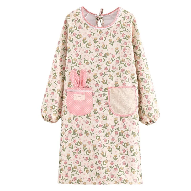 Western-style Canvas Long-sleeved Apron for Women Waterproof and Breathable Home Kitchen Cooking Coveralls Catering