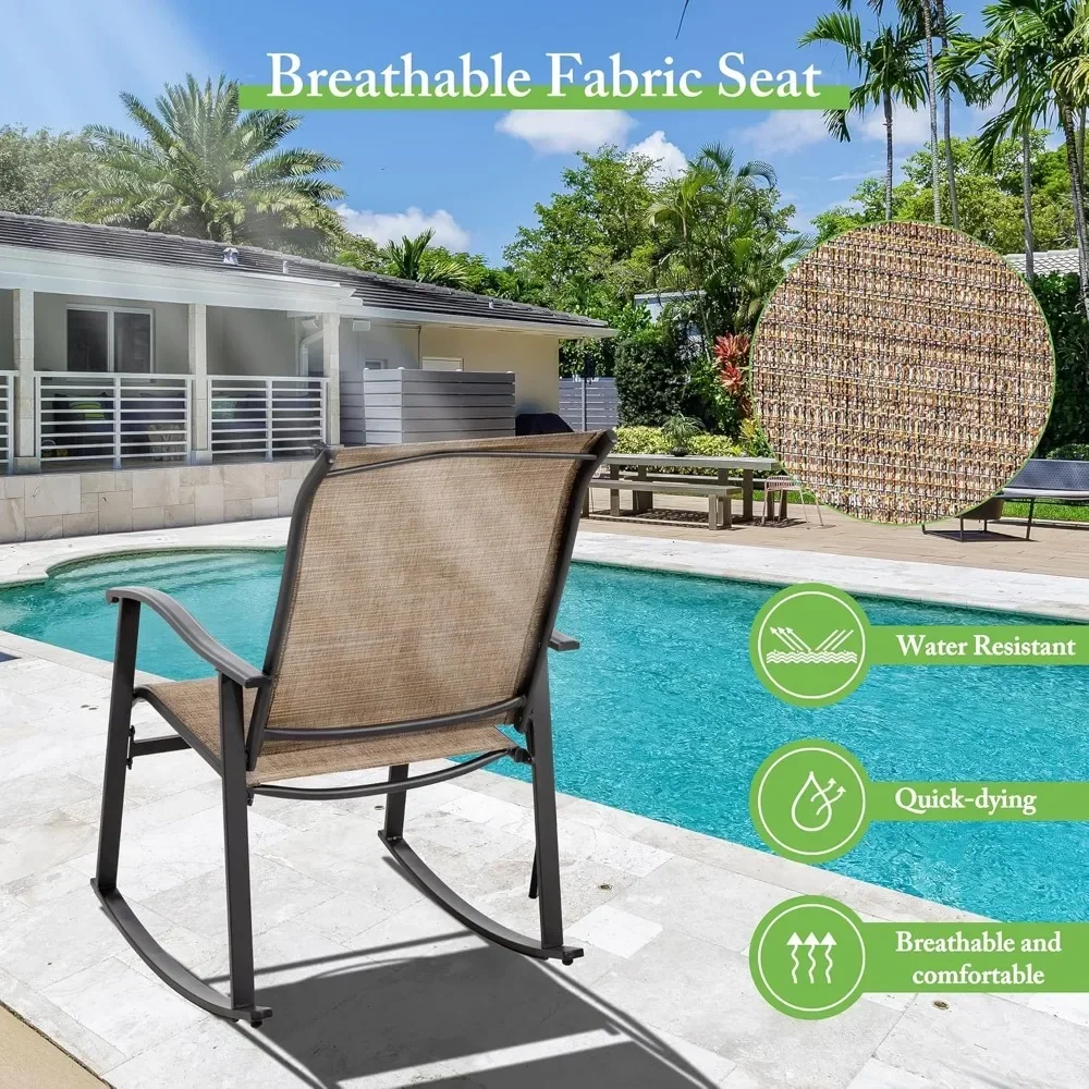 Rocking Bistro Set Outdoor Furniture with Rocker Chairs and Glass coffee table Balcony Porch Furniture for Small Space
