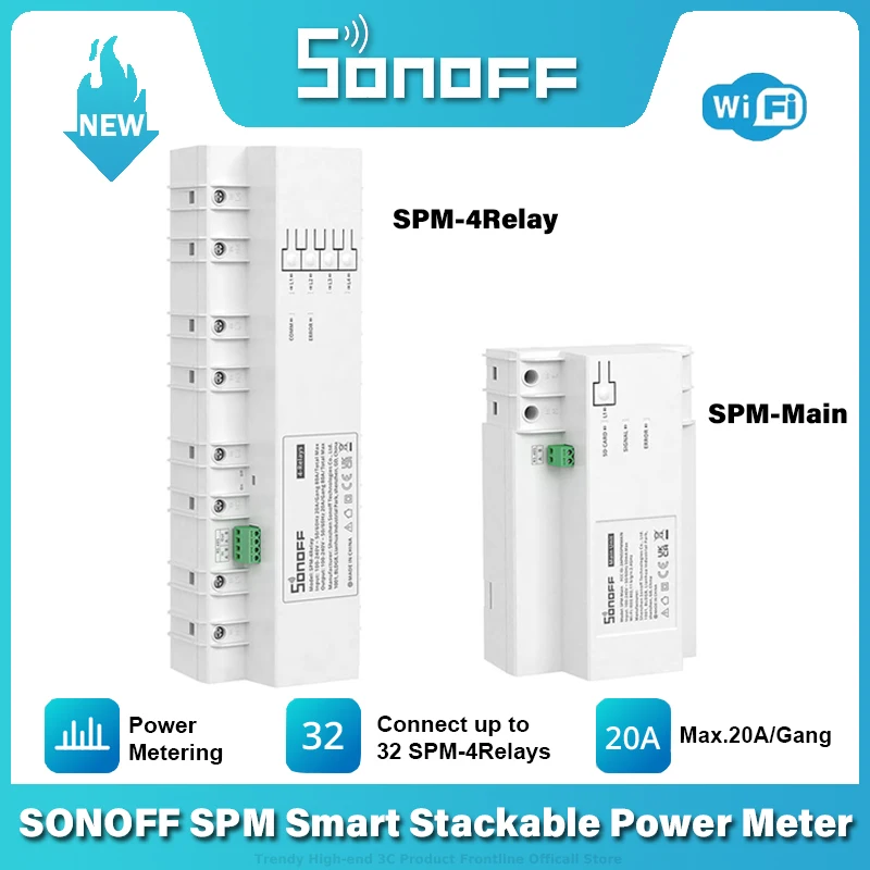 

Измеритель мощности SONOFF SPM Smart, Штабелируемый, 20 А, защита от перегрузки, мониторинг энергопотребления, поддержка SD-карт, приложение Ewelink
