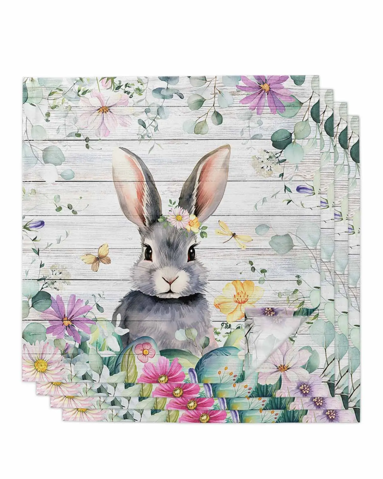

4 шт. пасхальные весенние цветы, кролик, деревянная зернистая настольная деталь, кухонные столовые полотенца, коврик для стола, свадебные декоративные салфетки