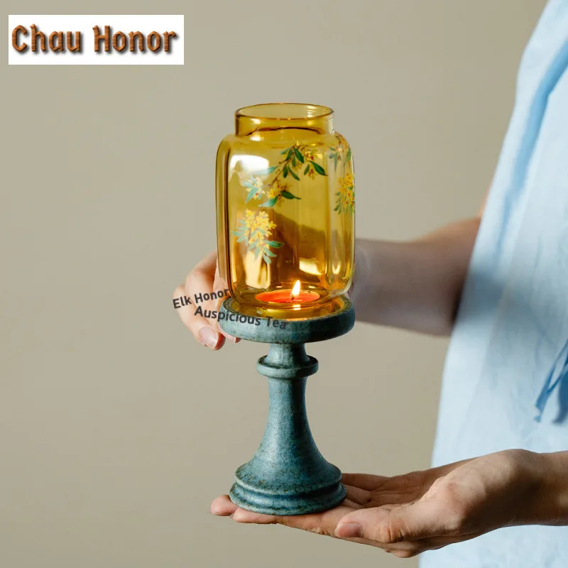 Osmanthus Ceramic Candle Holder Japanese Candles and Owners Scented Aromatic Candles Candle Lights Tea Ceremony Room Decor Gift