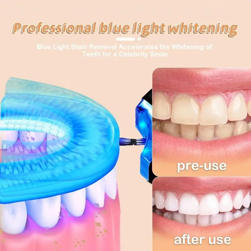 치아 미백 램프, U자형 초음파 무선 전동 칫솔, 360 °   게으른 성인용 실리콘 칫솔 세트