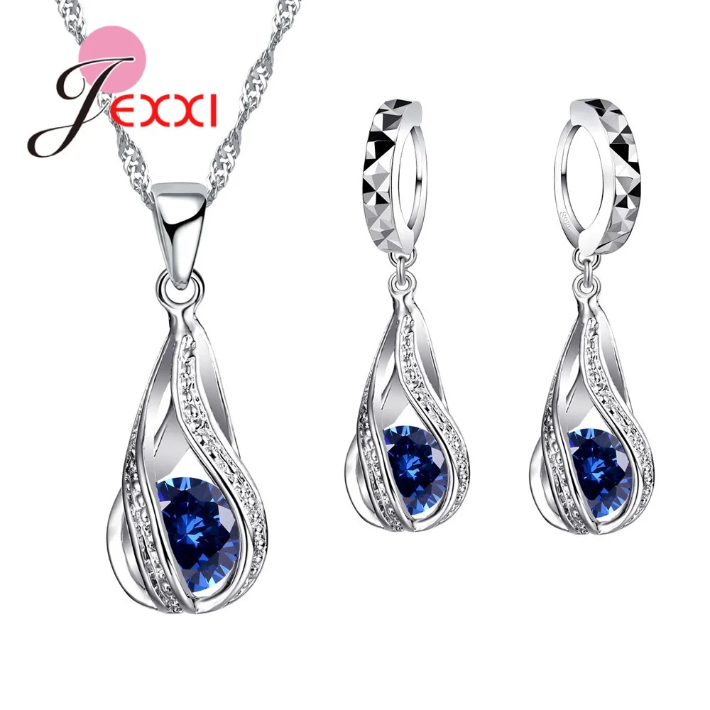 925 Sterling Silver Necklace Pendant Earrings Fashion Spiral Shaped White Crystal Jewelry Sets jewelry sets jewelry set