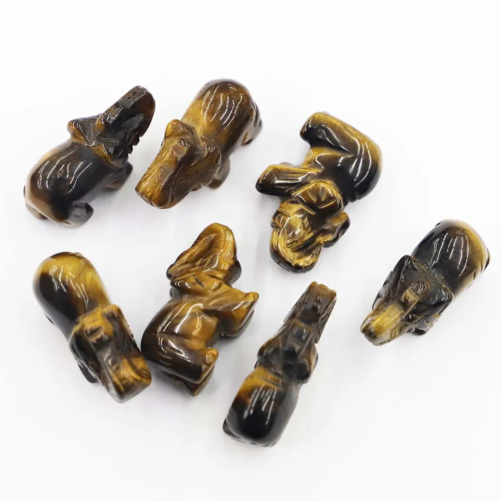 

Natural Tiger Eye Stone Carved Elephant Statues Reiki Healing Animal Figurine Gemstone Craft Home Decoration Gift Wholesale 4Pcs