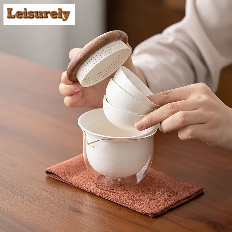 Creative Flying Saucer Travel Tea Set Kit Japanese 1 Pot 3 Cups Tea Maker Picnic Camping Portable Tote Bag Accessories Gift