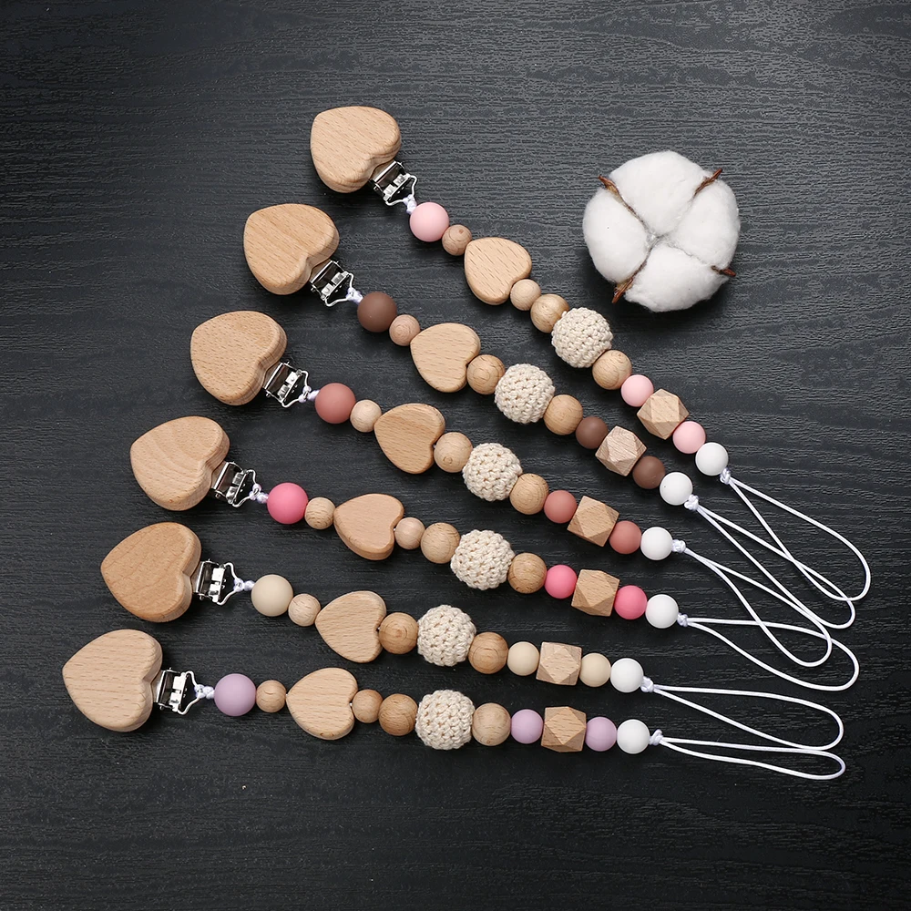 Heart Baby Anti-Drop Chain Pacifier Clips Silicone Beads Infant Nipple Appease Soother Chain Clips Dummy Holder Nipple Clip pacifier chain pacifier clip pacifier accessories