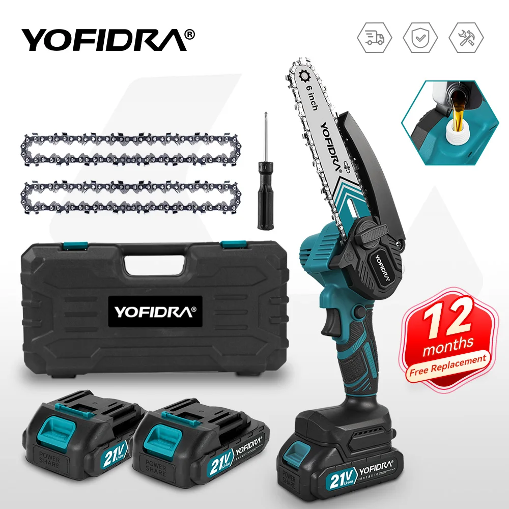 YOFIDRA Motosierra eléctrica de 6 pulgadas, sierra de poda para jardín, corte de madera.