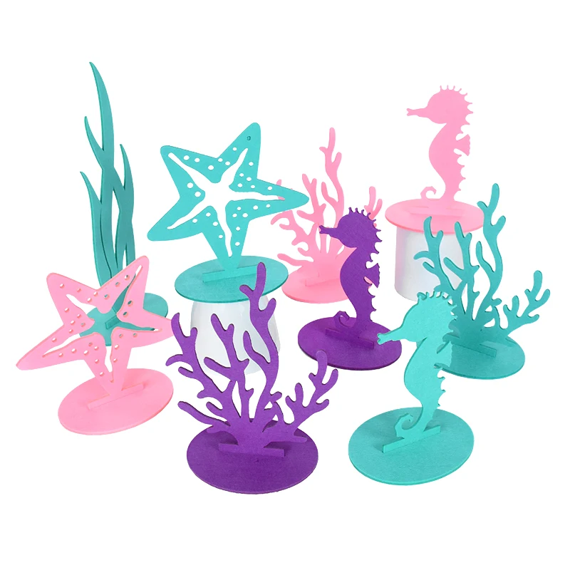 

2pcs Seahorse Seaweed Starfish DIY Felt Table Centerpiece Girl Birthday Party Baby Shower Little Mermaid Theme Party Decorations
