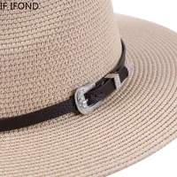 60CM Big Size Fashion Straw Parent-Child Hat For Women Men Summer Paper Panama Jazz Beach Hats Travel UV Protection Sun Cap 4