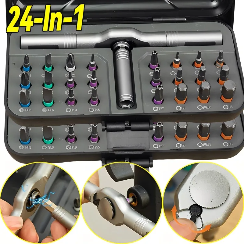 24-in-1 Magnetic Screwdriver Set DIY Ratchet Wrench Set Self-assembly ...