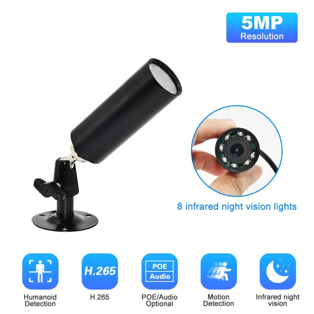 

5MP Mini IP POE Camera 3.6mm Surveillance Night Vision P2P POE Onvif Cameras Lens Bullet Metal Small Ip Camera Home Security