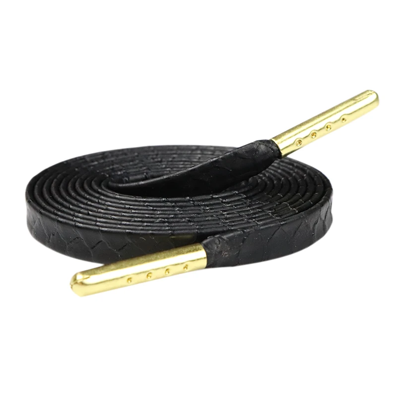 Weiou 7MM 30 Pairs Pure Black PU Laces Deep Color Air Sneaker Accessory Snake Skin Texture Lather String Wholesale Fashion Tapes