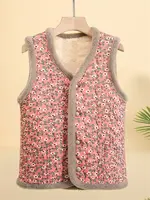 Women's Fce Lined Warm Vest Coat Middle Aged And ly People Cotton Fillings Winter Jaet andmother Mommy Stripe Pat...