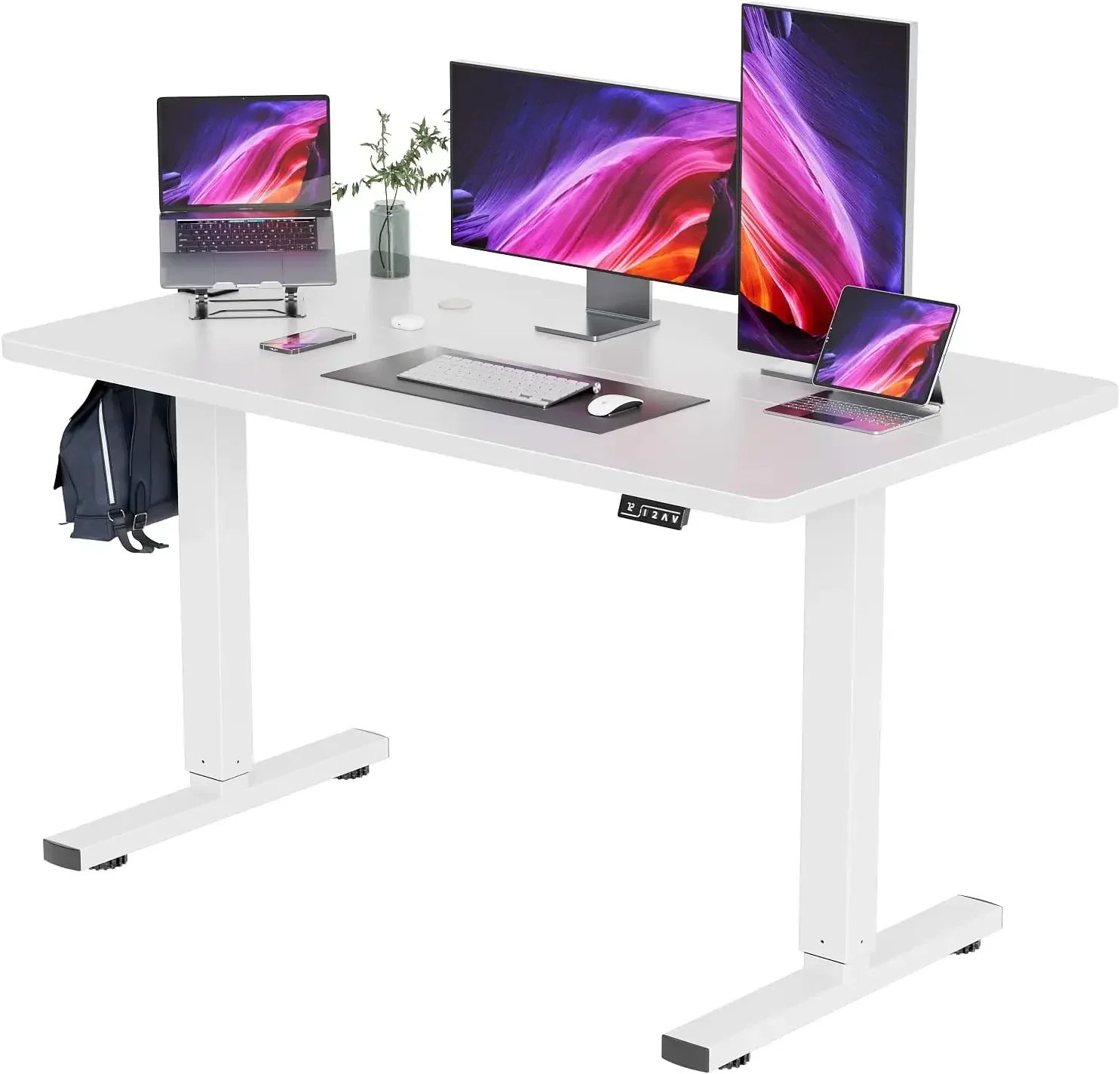 

Регулируемый по высоте электрический стоячий стол 55-дюймовый компьютерный стол, рабочая станция для дома и офиса, 55 дюймов, белый нож/белый верх