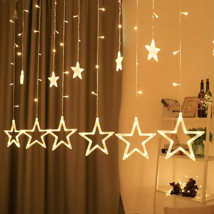 

12 Stars 138 LED Christmas Star Lights, Curtain String Lights Plug In for Bedroom Wall Decor with 8 Modes, Waterproof Hanging Wi