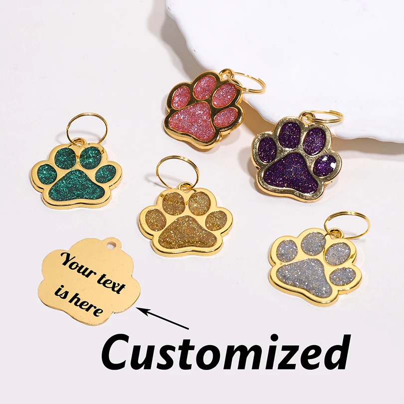 Glitter Claw Custom Text Dog Tag Personalized Name Pets Tag Laser Engraving Number Golden Collar Pendant Customized Cat ID Tag