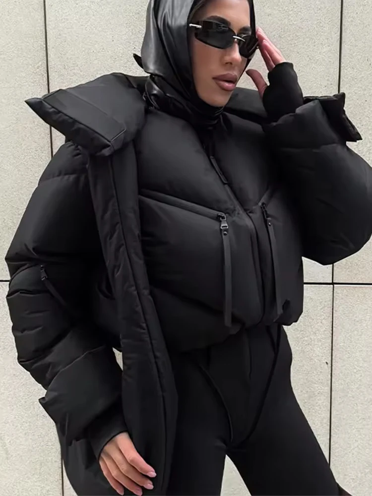 Chic Casual Women Winter Jacket Stand Collar Long Sleeve Zipper Female Short Parka Coats 2025 Streetwear New Outerwear ﻿ ﻿