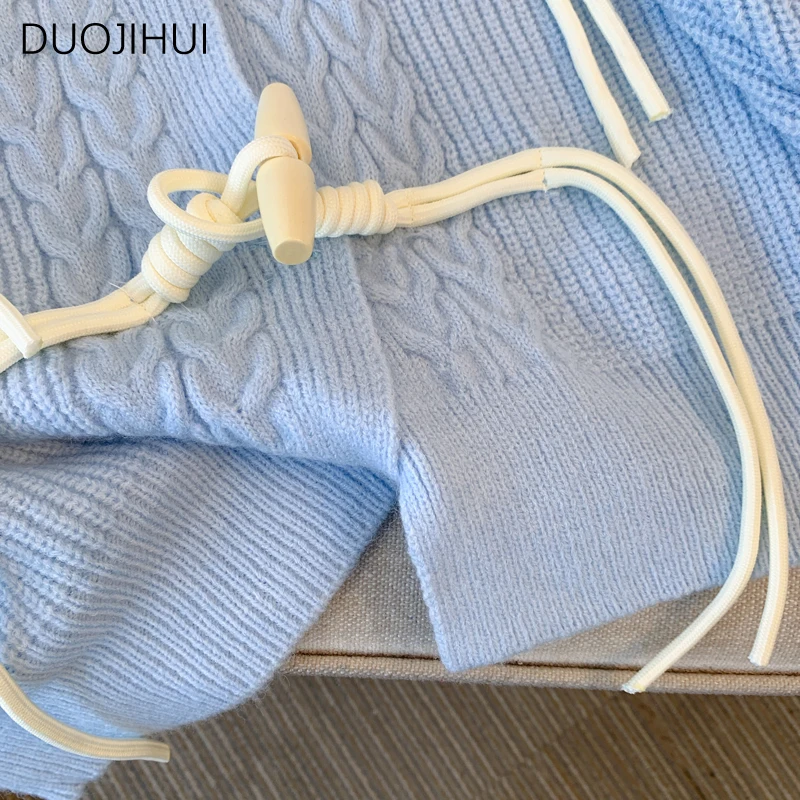 DUOJIHUI 여성용 단추 가디건, 베이직 O넥, 심플한 캐주얼 패션, 단색, 부드러운 니트, 블루
