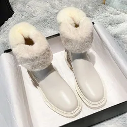 2021 Real Rabbit Fur Snow Boots Pu Leather Platform Botas Chunky Heel Women Cotton Shoes Female Winter Plush Warm Ankle Boots