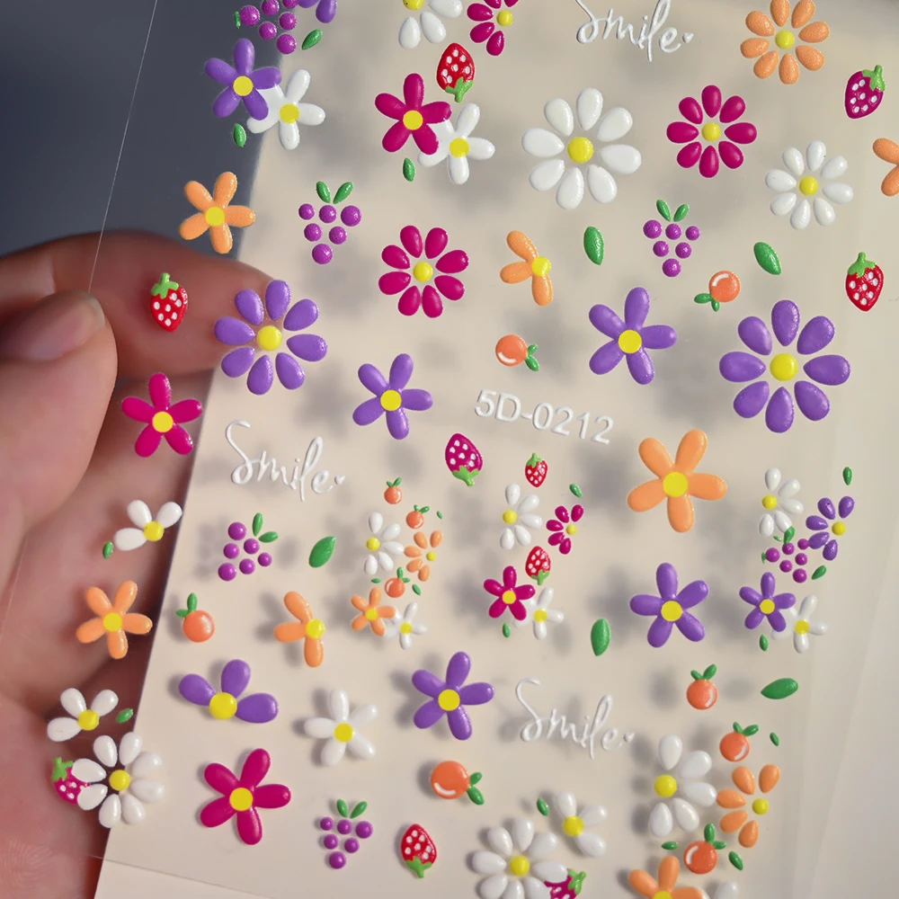 5D Exquisite Daisy Nail Sticker 1sheet Colorful Floral Nail Decal 8*10cm Self-adhesive Luxurious Daisy Nail Art Sticker Decor 9# 4