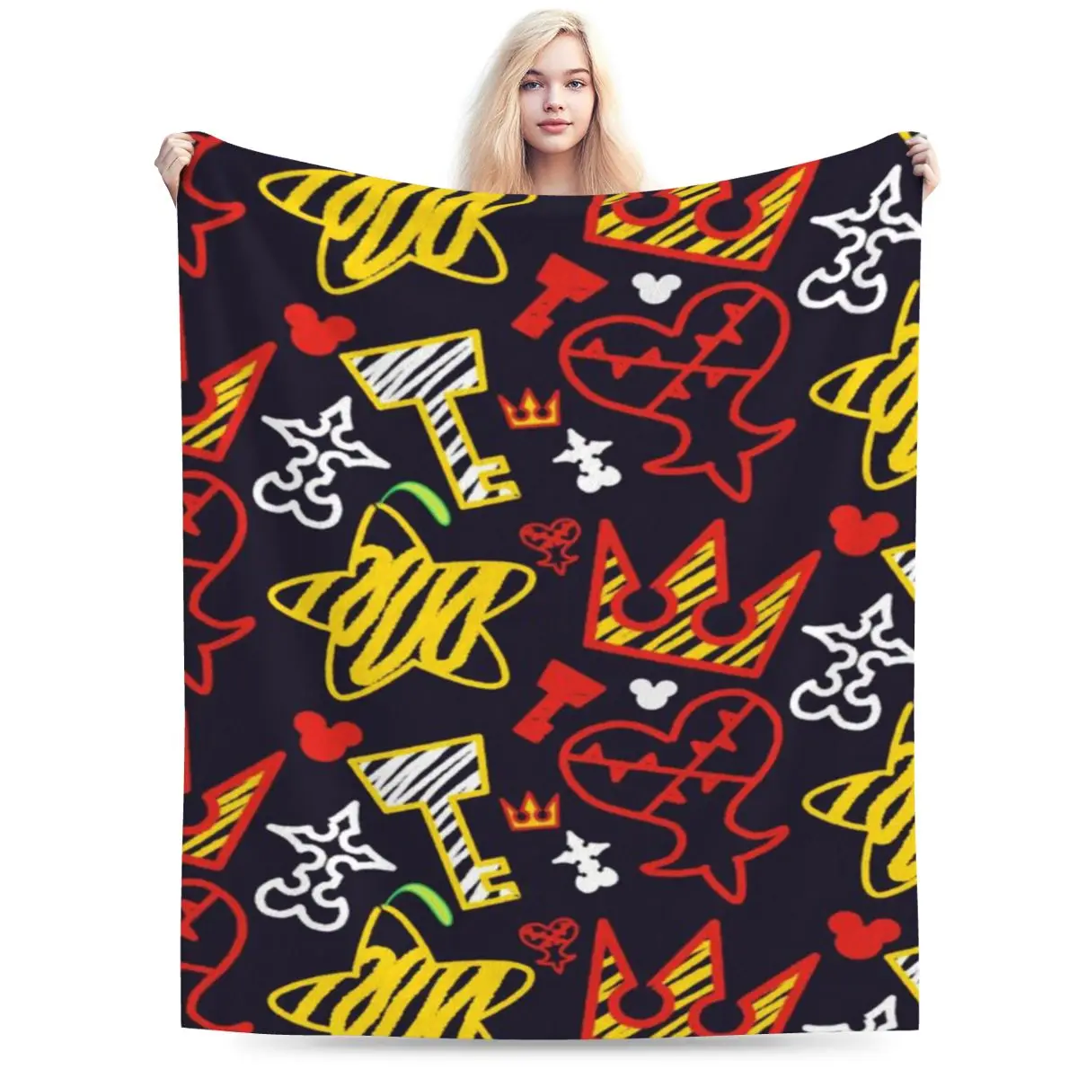 Kingdom Hearts Crayon Style Pattern - Bright An Ultra-Soft Micro Fleece Blanket