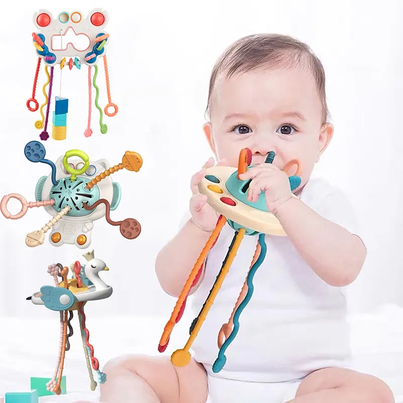 

Montessori Pull String Sensory Toys Baby Toy 0 12 Month Educational Silicone Teething Activity Toy for Fine Motor Skill Training