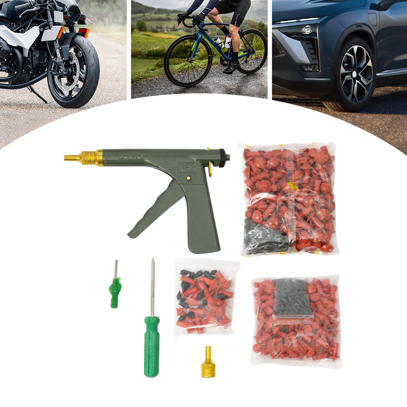 Tire Repair Gun Kit Heavy-Duty Mushroom Plug Puncture Repair Kit Roadside Emergency Tool for Car & Motorcycle
