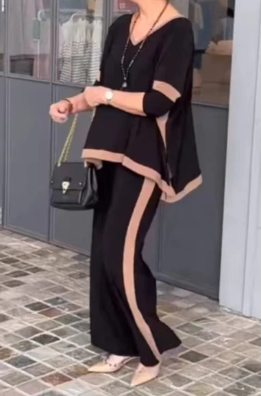 

Women's Tracksuit 2024 Spring 2-Piece Set Loose Oversized Casual V-Neck Short Sleeve Top Shirt Straight Leg Pants Set Sport Suit