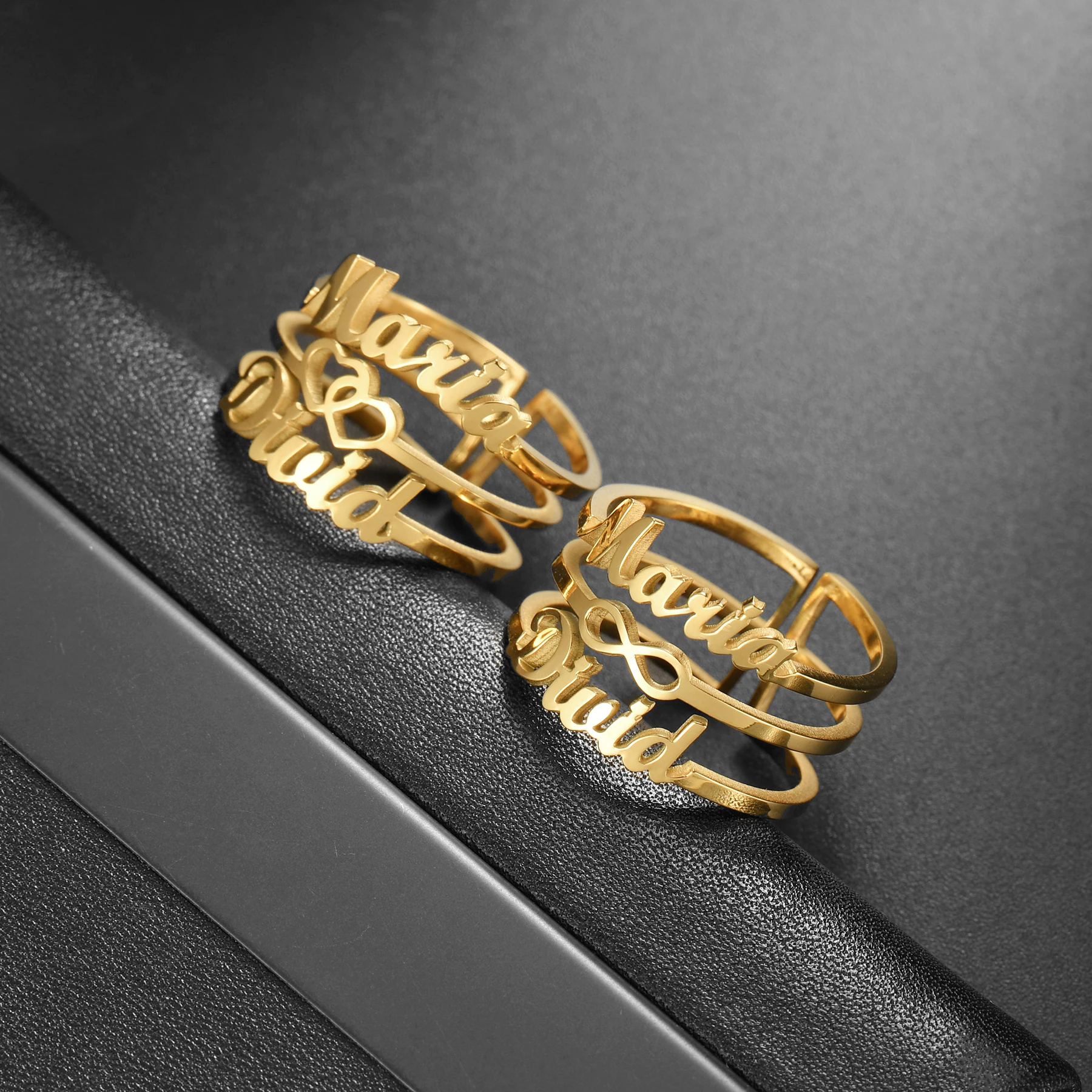 

Acheerup Personalized Custom Double Names Ring for Women Stainless Steel Customized Open Size Heart Couple Rings Jewelry Gift