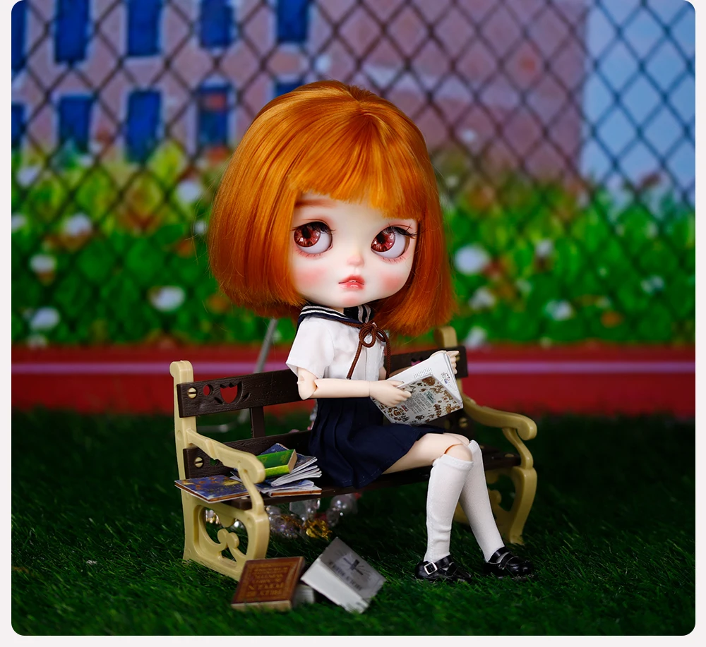 Quinn - Premium Custom Neo Blythe Doll with Ginger Hair, White Skin & Matte Smiling Face 7