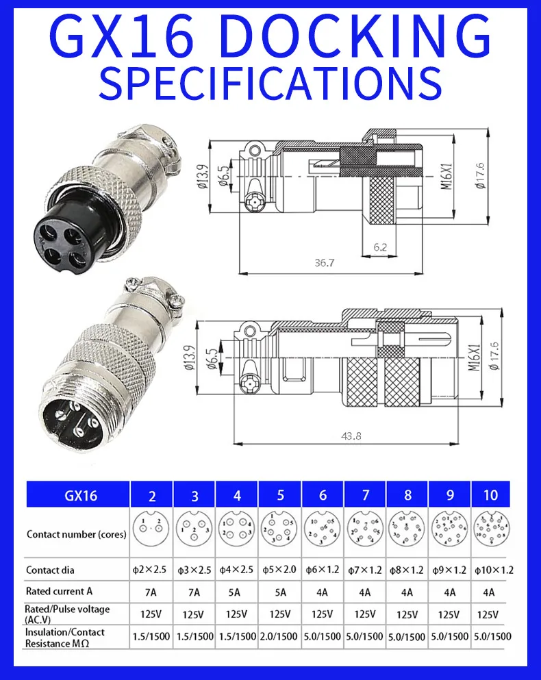 5/20Sets GX16 GX12 GX20 Male Female Circular Aviation Connector Plug SP17/21 QL16 Wire Panel Connector 2/3/4/5/6/7/8/9/10Pin