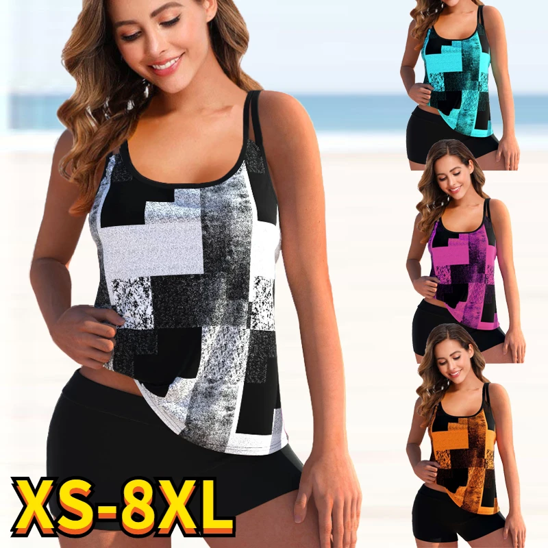 

New Women Summer Tie-dyed Print Bikini Sets Women Plus Size High-waist Tankini Two Pieces Swimsuits 2022 Girl Boho Bathing Suits