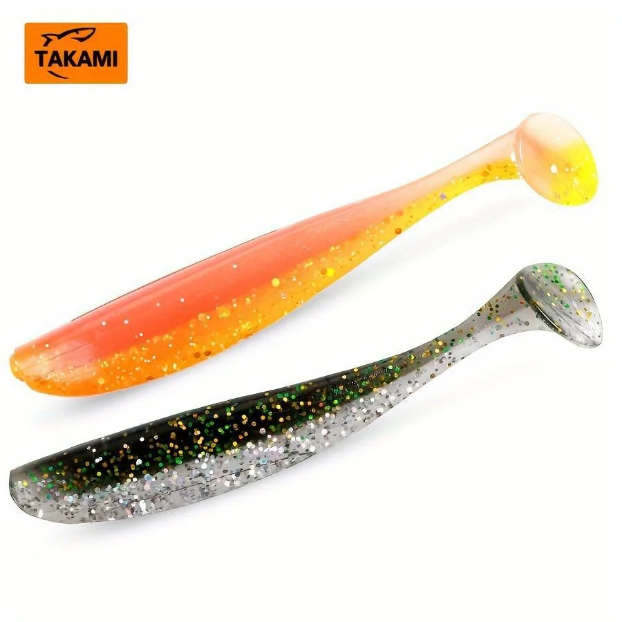 35pcs Soft Fishing Lures Kit with 10pcs Jig Head Hooks 25pcs Two-Color T Tail Colorful Silicone Soft Plastic Fishing Tackle
