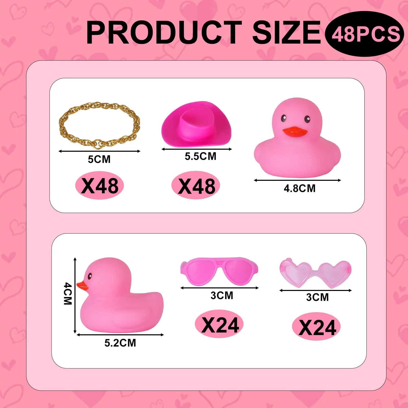 12/24/48PCS Pink Mini Rubber Ducks with Cow-boy Hat,Glasses,Necklace,Jeep Ducks for Ducking,Party Favors,Dashbaord Decoration 2