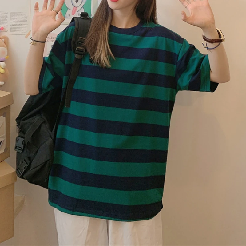 

Summer T Shirt Women Striped 2023 Korean Harajuku Striped Short Sleeve Casual Top Tees Women Streetwear Gothic Couple T Shirt