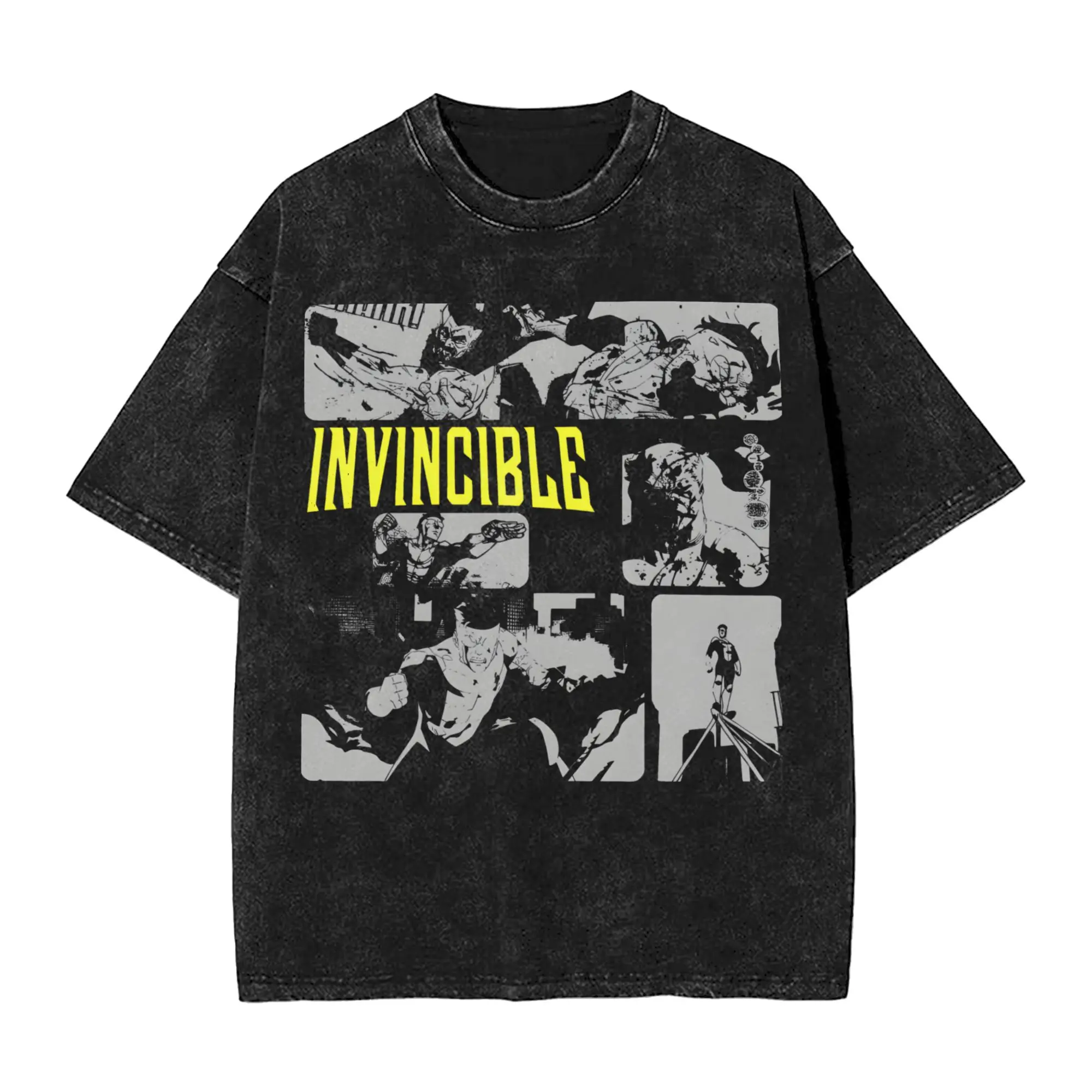 Invincible Cartoon Comic Washed Streetwear HipHop Oversized T-Shirt