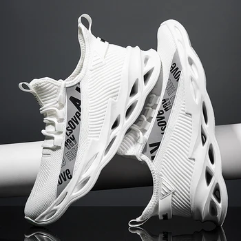 Sneakers Men Women 2022 Hot New Stretch Fabric Breathable Running Sport Shoes Trend Light Soft Hole Sole Comfortable White Shoes