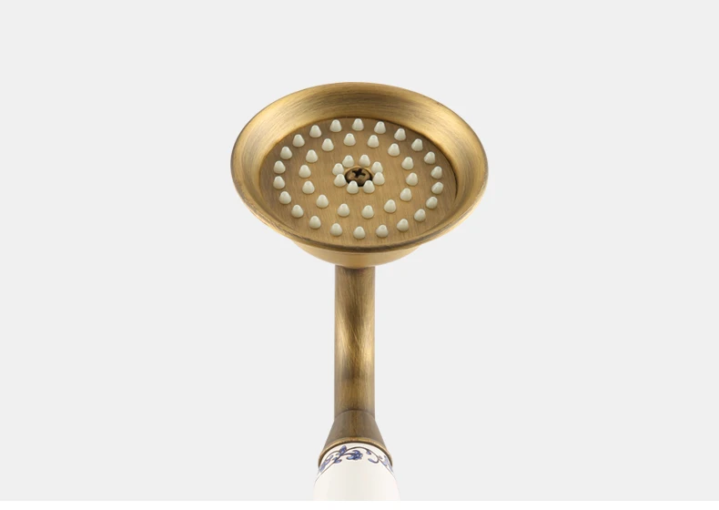 Vintage Round Brass and Porcelain Single Handheld Shower Head Spray