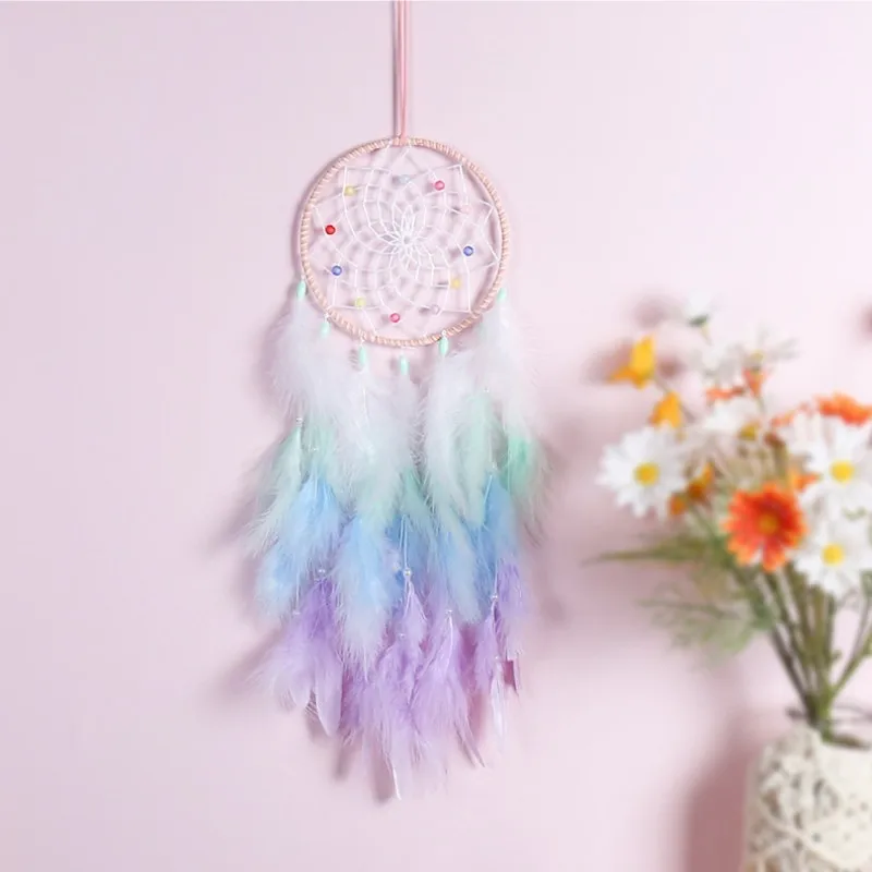 

Rattan Ring Colored Feather Dreamcatcher Pendant Dream Catcher Pendant Girl Room handwoven Creative Gift Bedroom Garden Decor